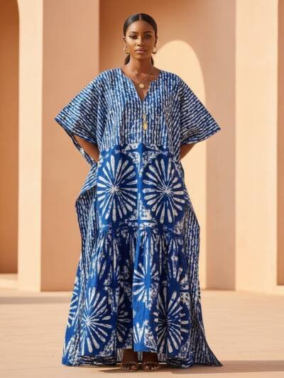 Indigo Bloom Maxi Kaftan Dress