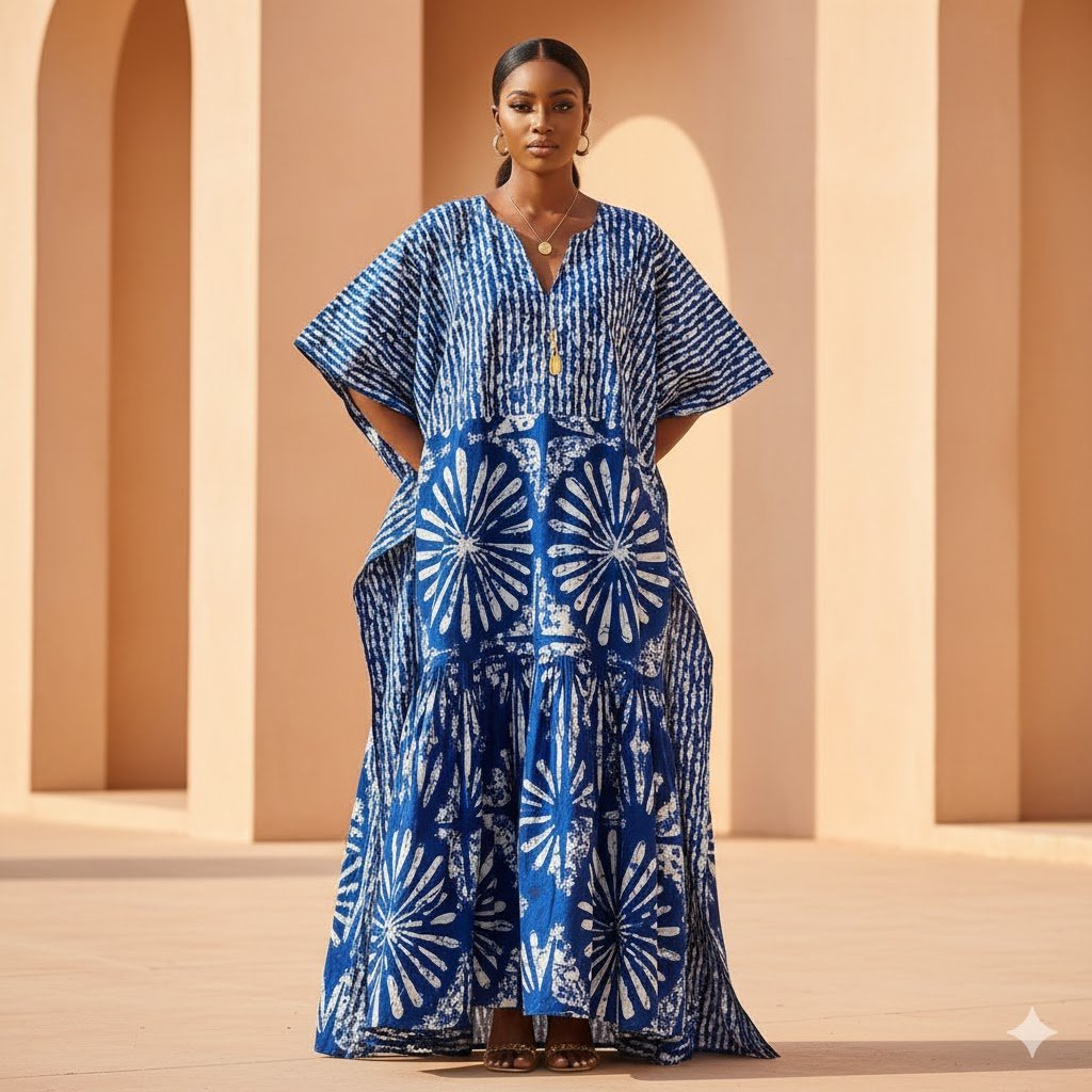 Indigo Bloom Maxi Kaftan Dress