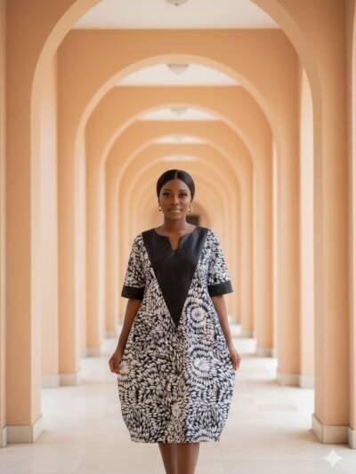 Monochrome Elegance Ankara Shift Dress
