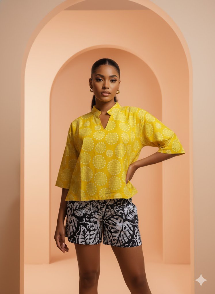 Sun Bloom Top & Leaf Noir Shorts Set