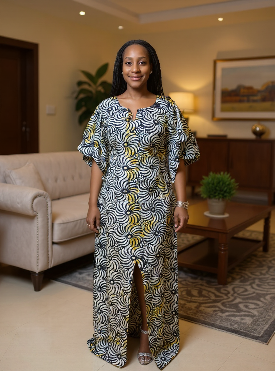Golden Swirl Ankara Maxi Dress