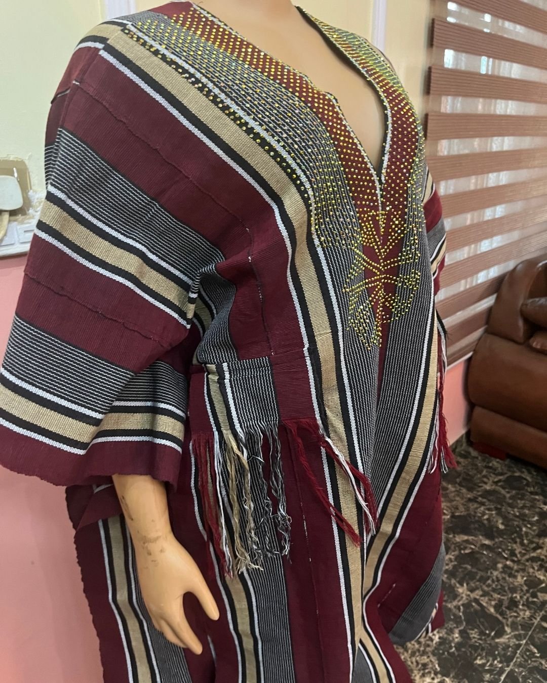 Eniola Luxe Striped Dashiki Kaftan – Burgundy Heritage Edition - Image 4