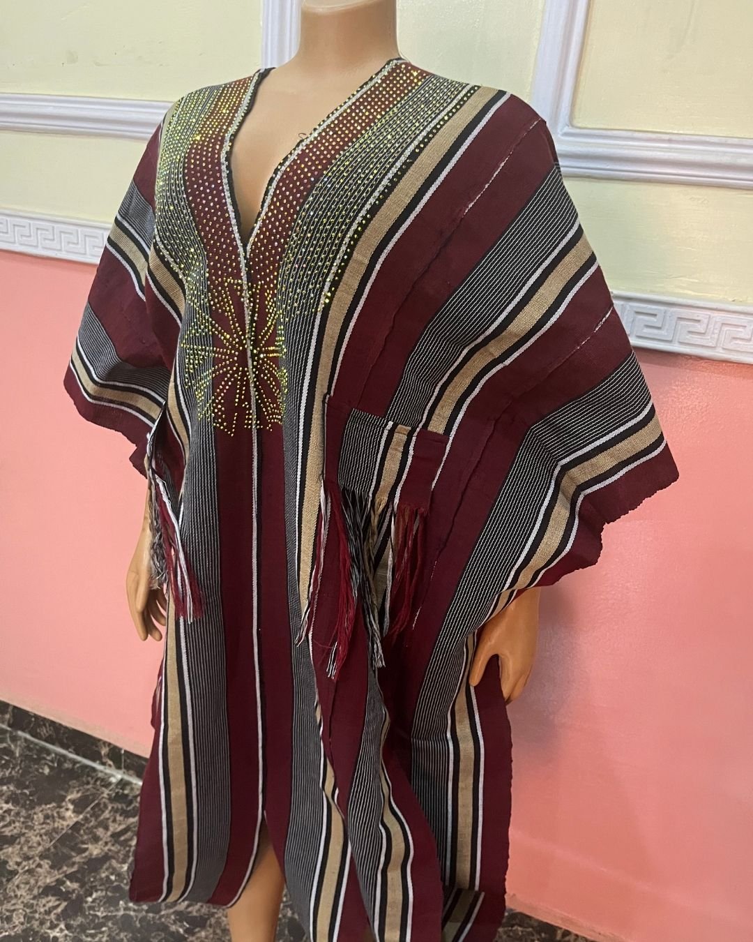 Eniola Luxe Striped Dashiki Kaftan – Burgundy Heritage Edition - Image 5