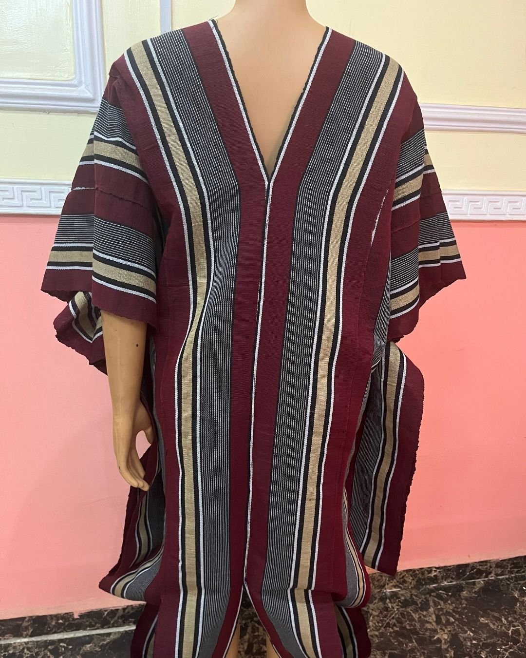 Eniola Luxe Striped Dashiki Kaftan – Burgundy Heritage Edition - Image 6