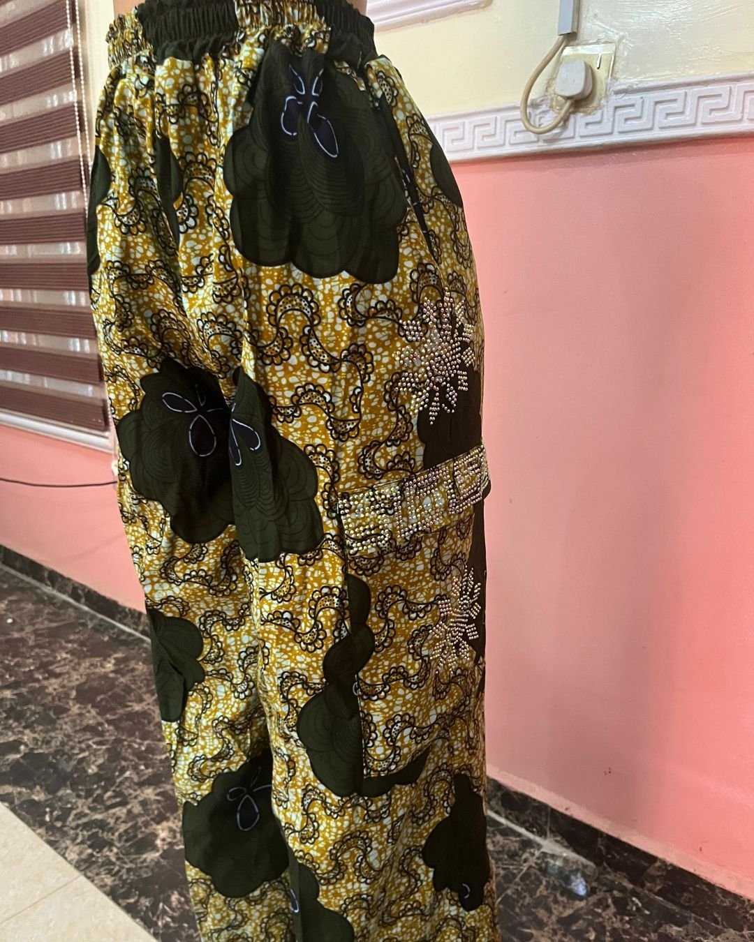 Premium Stoned Ankara Cargo Trouser – Side Crystal Embellished Pocket Design - Image 3