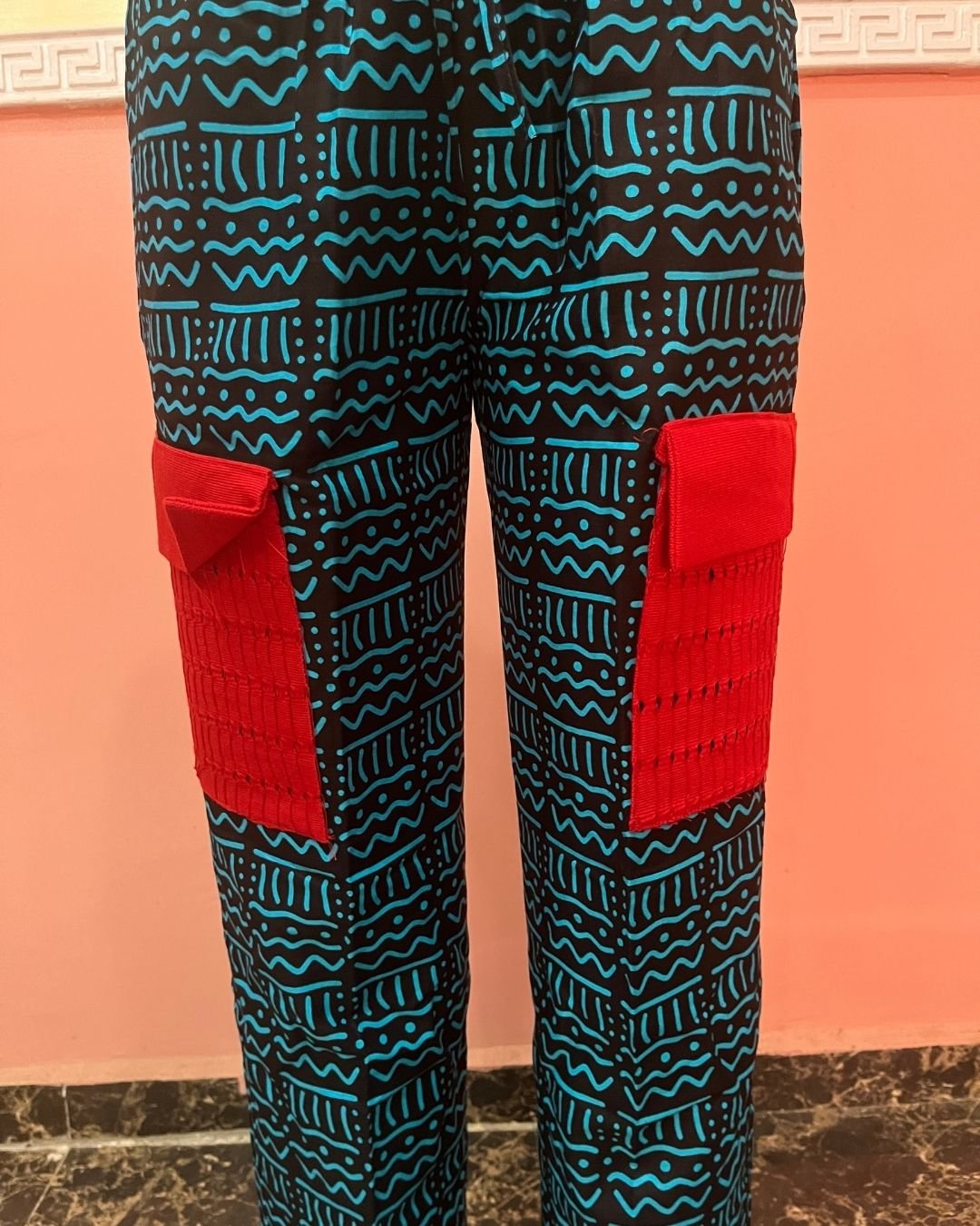 Men’s Ankara Radiant Cargo Pants with Lace Accent - Image 3