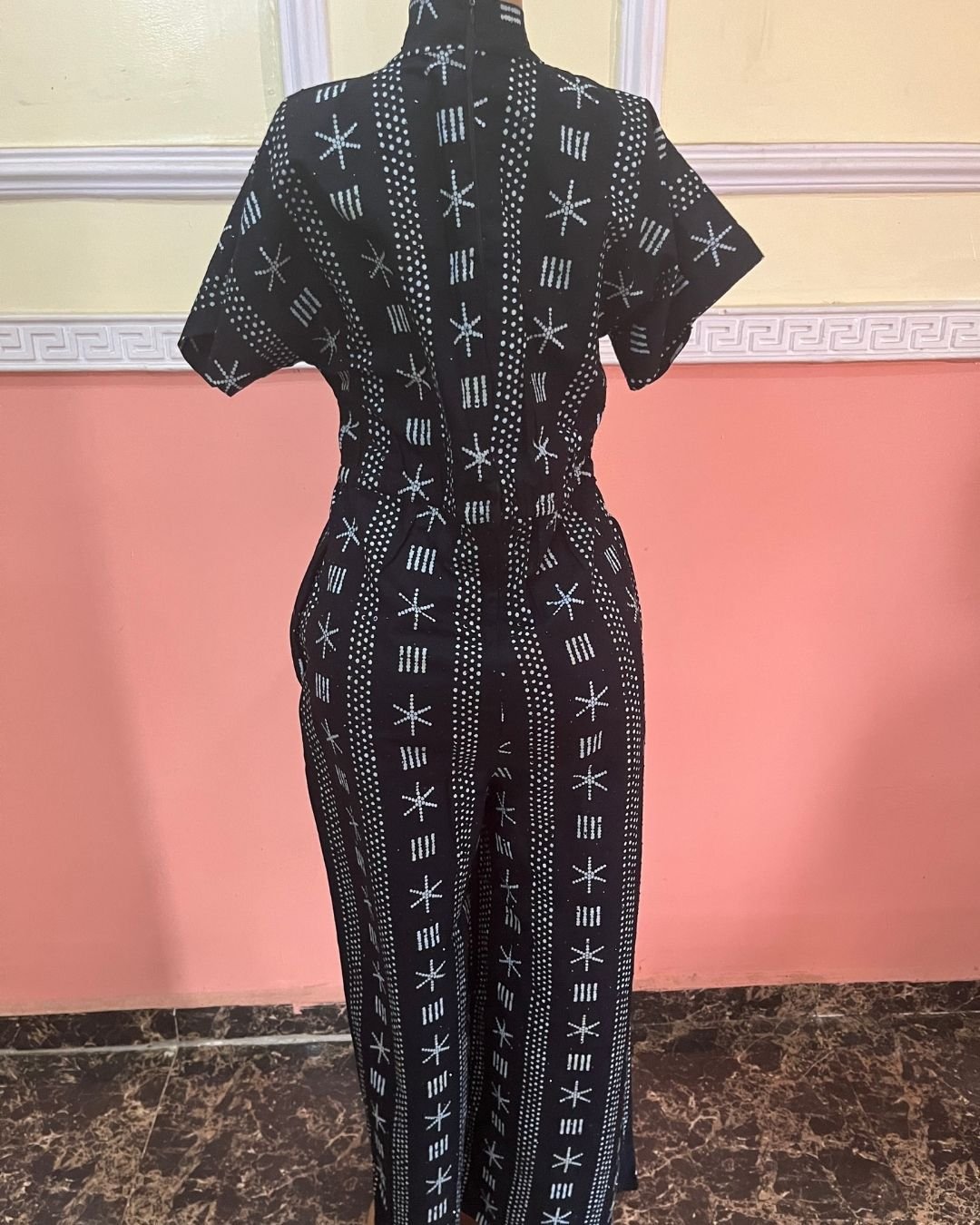 Dola Black Monochrome Patterned Cotton Jumpsuit – Modern African Style - Image 2