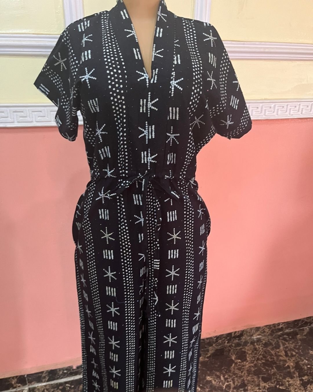 Dola Black Monochrome Patterned Cotton Jumpsuit – Modern African Style - Image 5