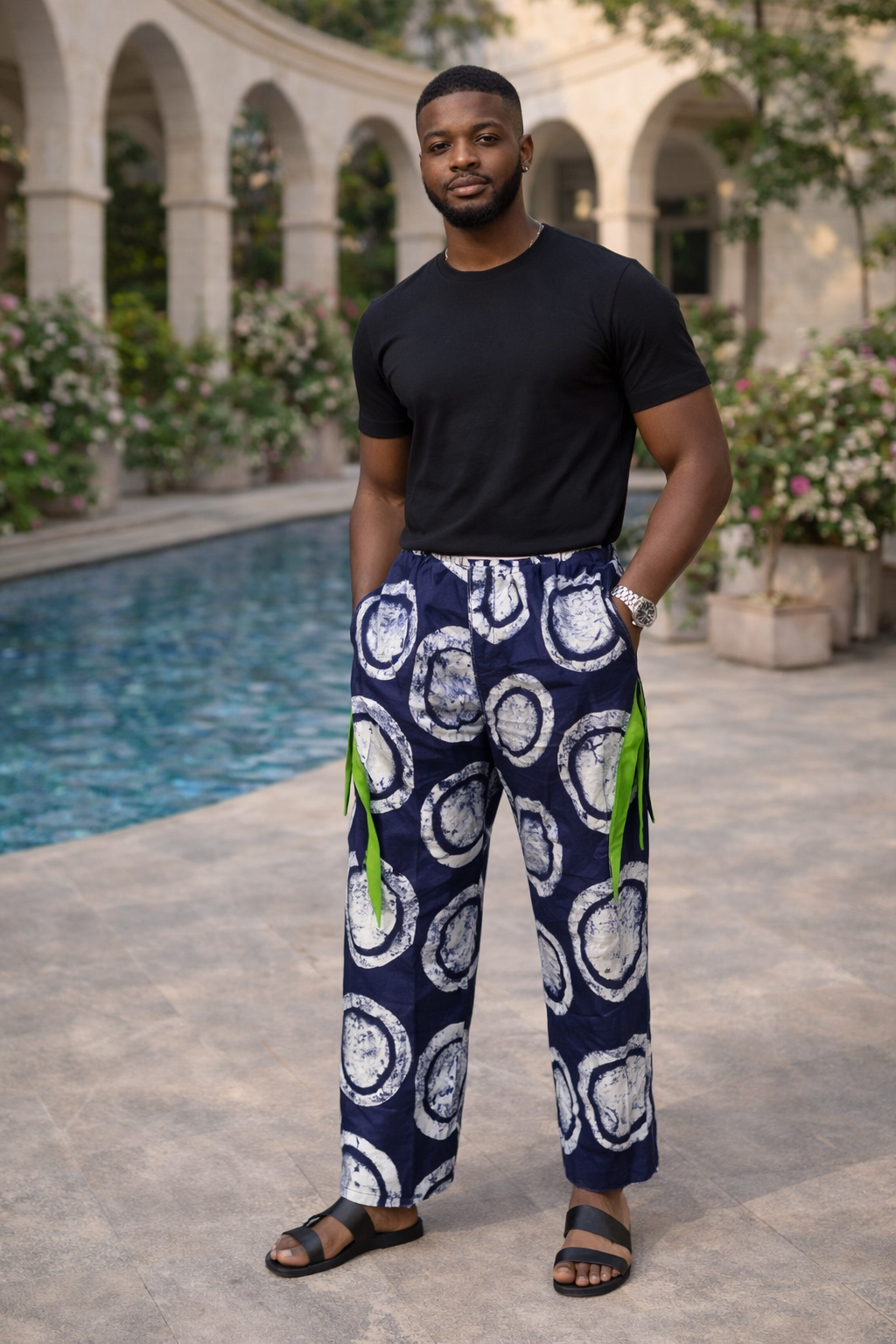 Adire Trouser with Aso-oke Pockets