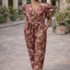 Adunni Bloom Heritage Ruffle Jumpsuit – Brown & Rose Marble Batik
