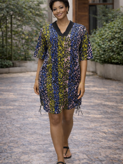 Adunni Bloom Short Kaftan – Multicolor Patterned Edition