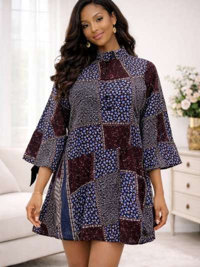Adunni Flare Sleeve Ankara Mini Dress