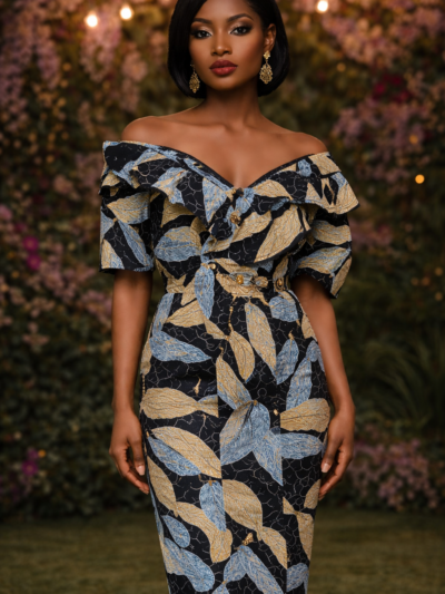 Amara Grace Stoned Ankara Ruffle Midi Dress