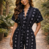 Dola Black Monochrome Patterned Cotton Jumpsuit – Modern African Style