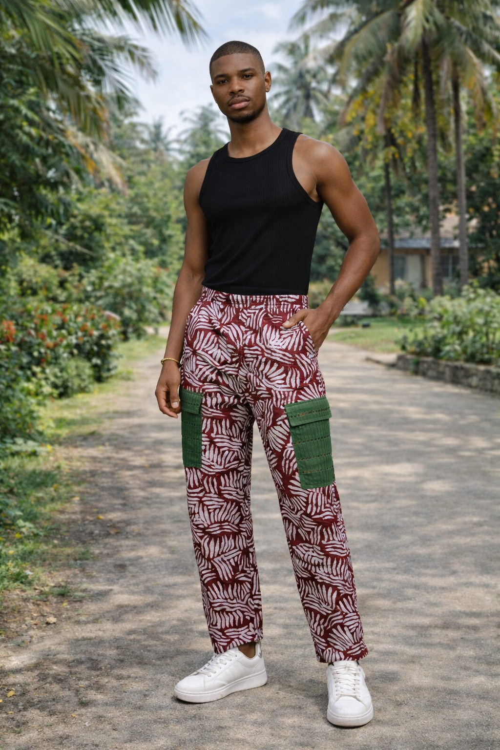 Men’s Adire-Lace Accent Pants