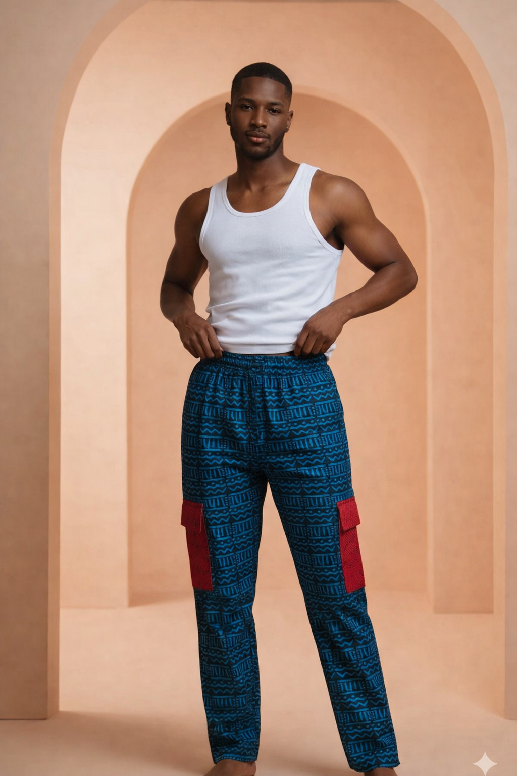 Men’s Ankara Radiant Cargo Pants with Lace Accent