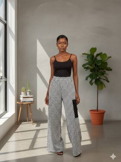 Monochrome Rhythm Wide-Leg Pants
