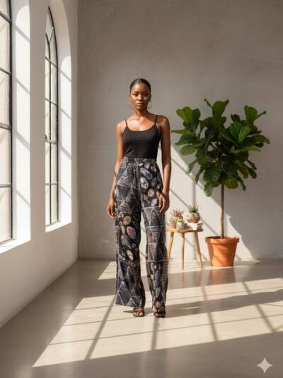 Onyx Bloom Wide-Leg Pants