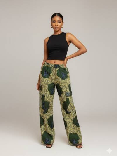 Premium Stoned Ankara Cargo Trouser – Side Crystal Embellished Pocket Design