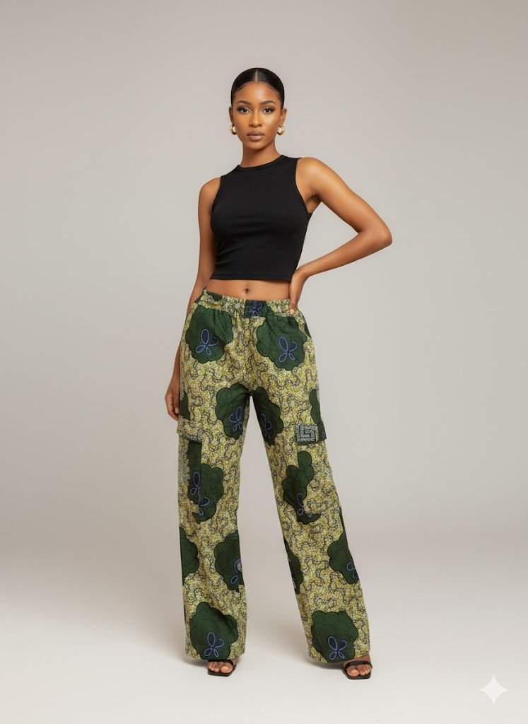 Premium Stoned Ankara Cargo Trouser – Side Crystal Embellished Pocket Design