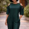 The Emerald Luxe Cold-Shoulder Jumpsuit