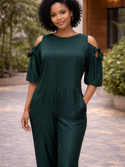 The Emerald Luxe Cold-Shoulder Jumpsuit