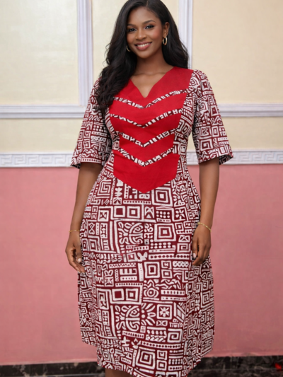 The Nia Heritage Midi Dress – Red Tribal Edition