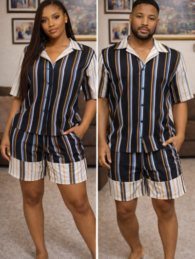 Zuri Pink Heritage Set – Striped Unisex Two-Piece (Short Sleeve Shirt & Shorts)