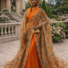 Luxurious Flowing Floral-Chiffon Kaftan with Satin Lapel & Crystal Embellishment