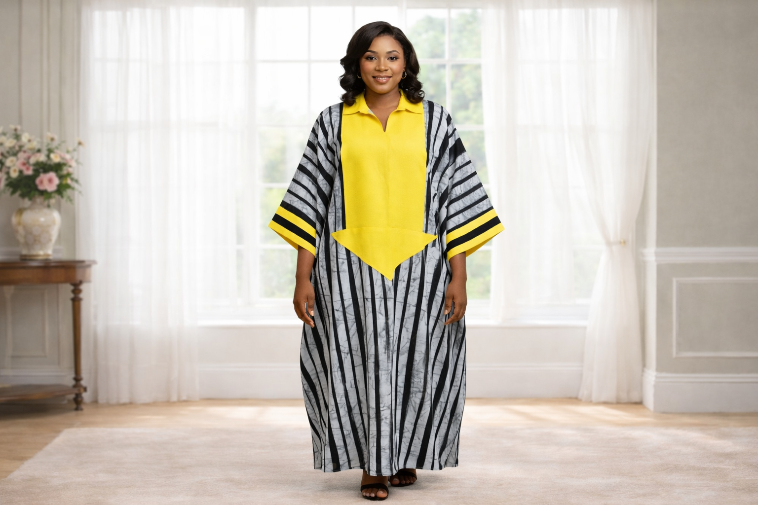Bold Contrast Ankara Kaftan with Statement Panel
