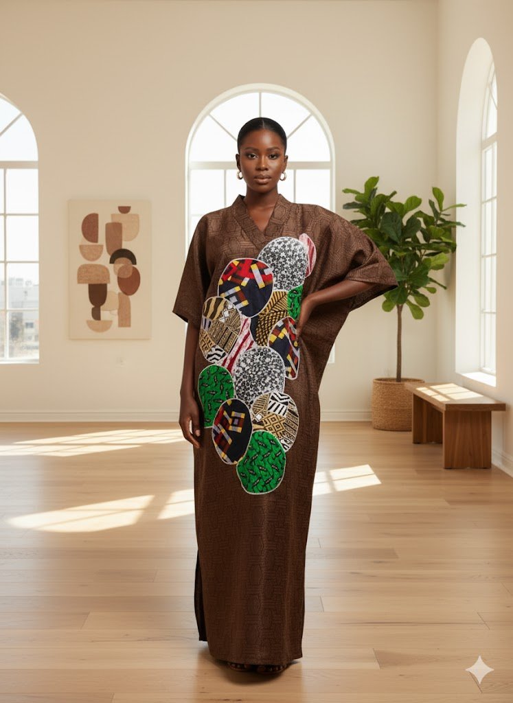 Brown Mosaic Kaftan Dress