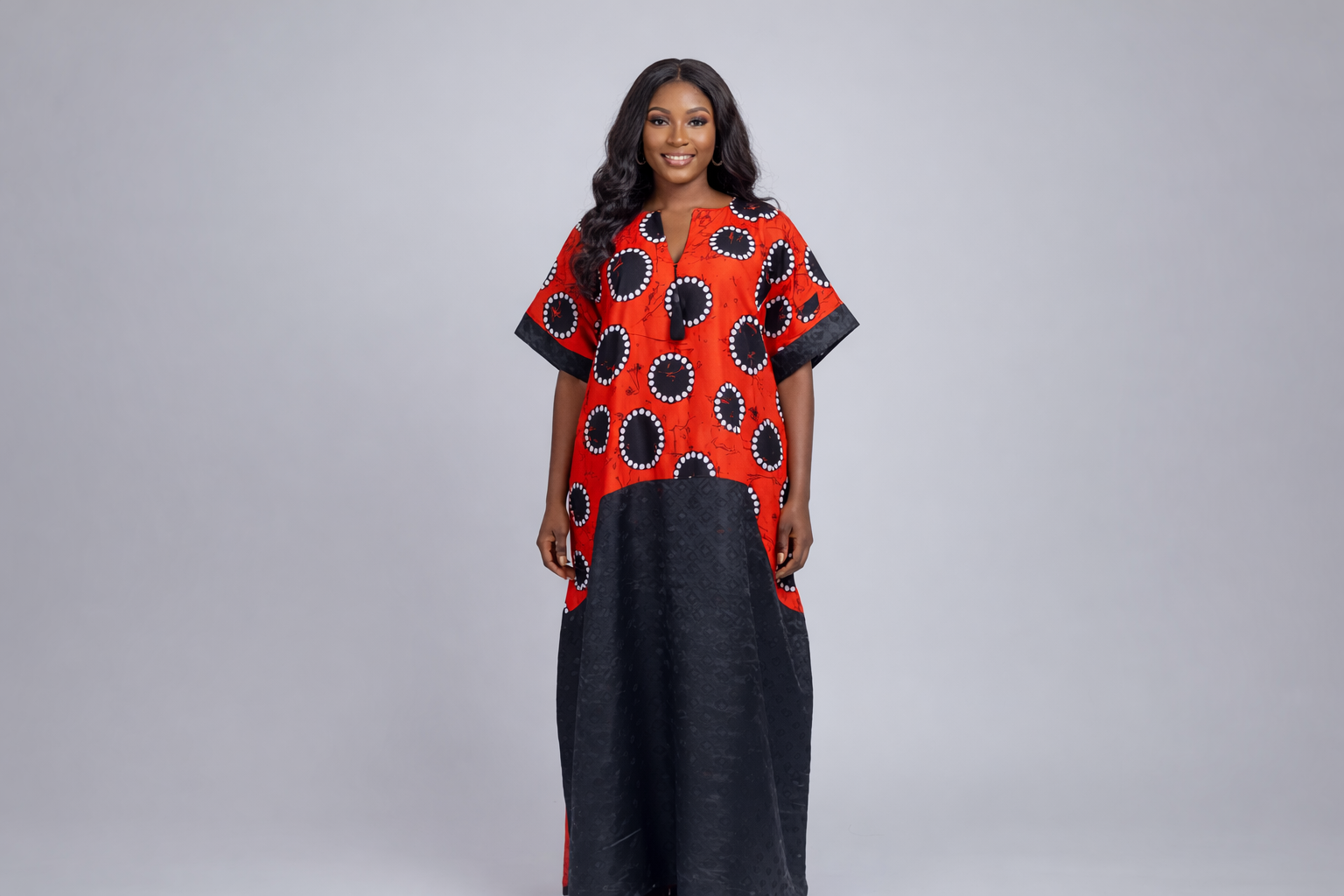 Circular Motif Ankara Maxi Kaftan Dress