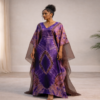 Flowing Adire Kaftan with Sheer Overlay