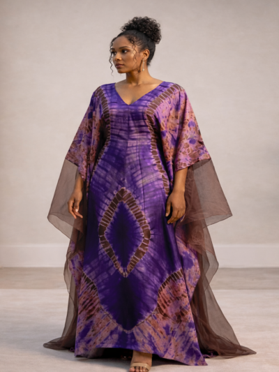 Flowing Adire Kaftan with Sheer Overlay