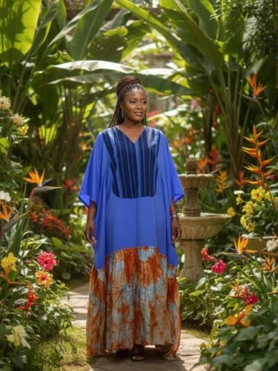 Flowing Layered Maxi Kaftan with Contrast Hem