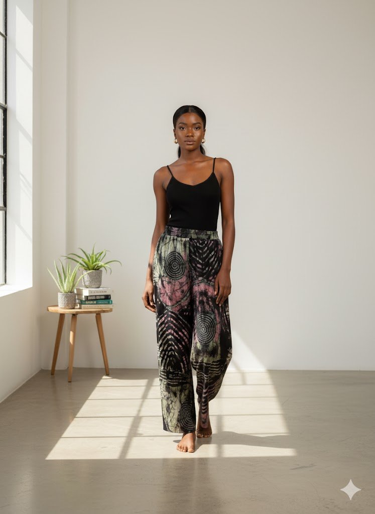 Luna Spiral Batik Wide-Leg Trousers