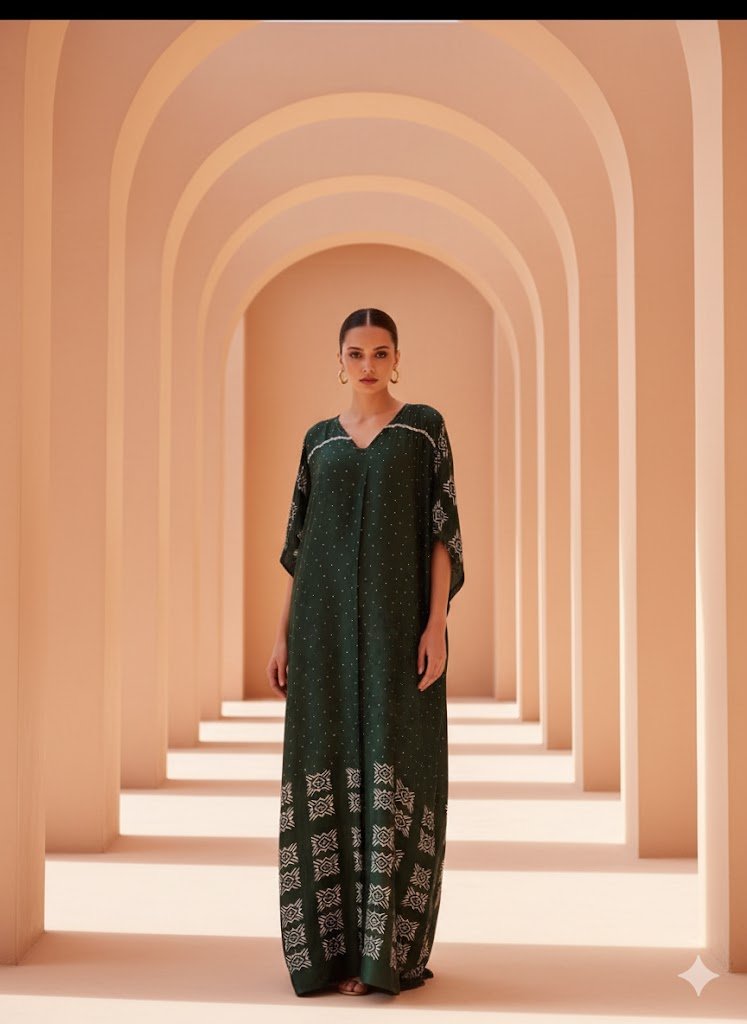 Midnight Emerald Adire Maxi Gown