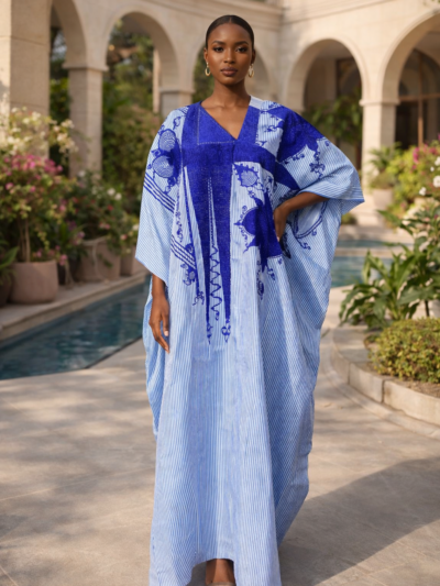 The Azure Heritage Kaftan – Indigo Bloom Edition       