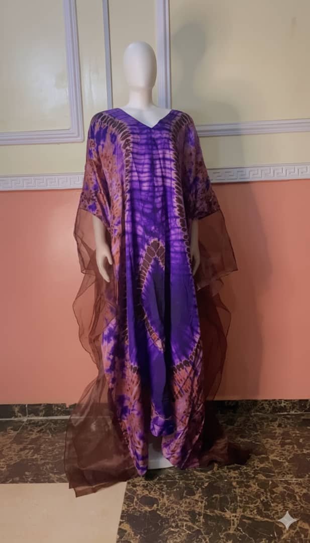 Flowing Adire Kaftan with Sheer Overlay - Image 2