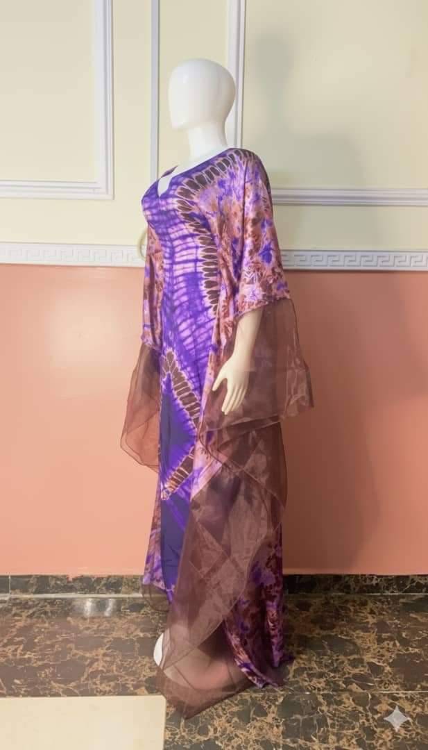 Flowing Adire Kaftan with Sheer Overlay - Image 3