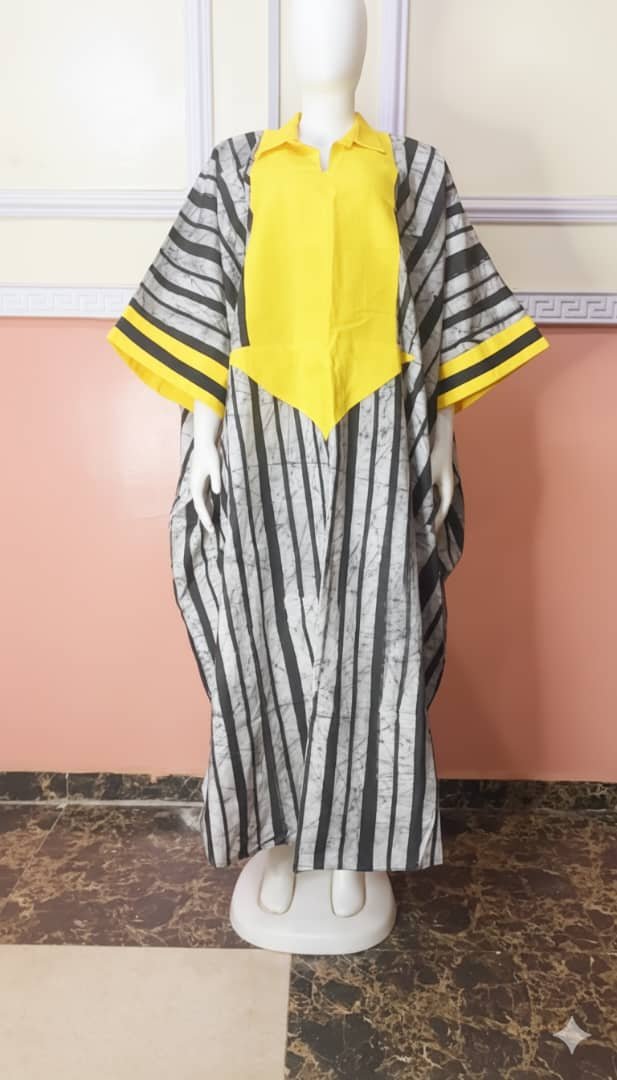 Bold Contrast Ankara Kaftan with Statement Panel - Image 2