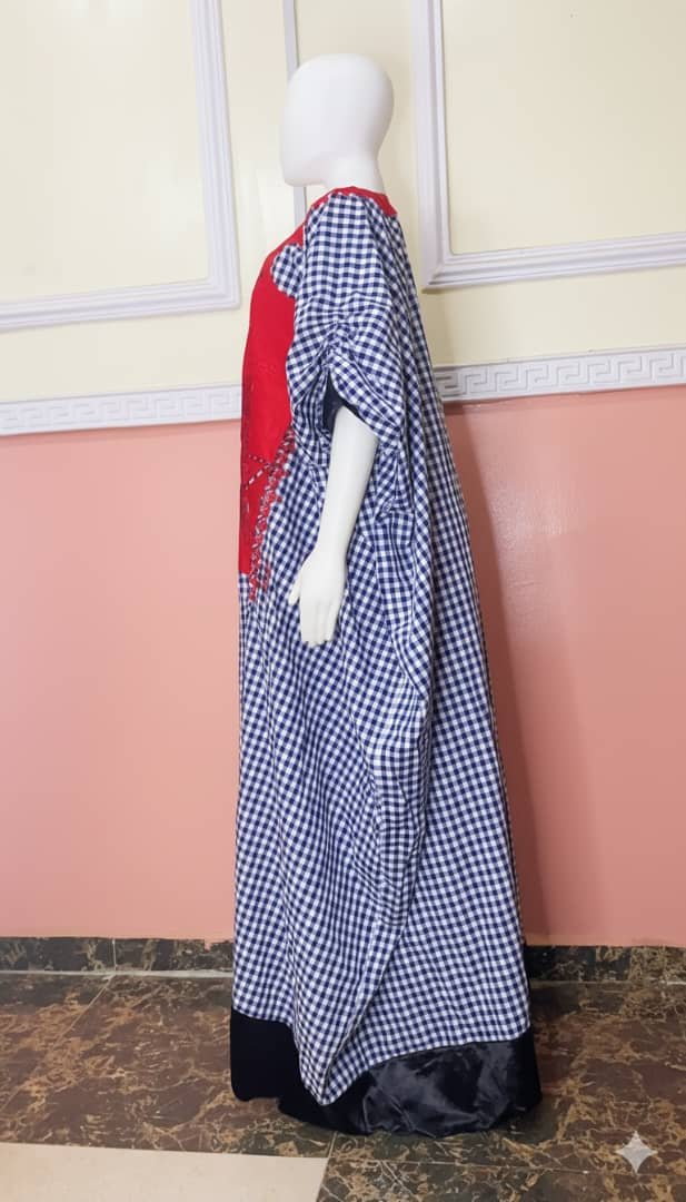 Gingham Panel Kaftan Dress with Embellished Front - Image 5