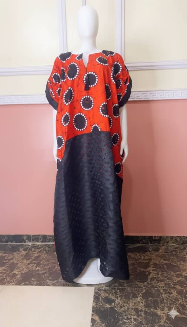Circular Motif Ankara Maxi Kaftan Dress - Image 5