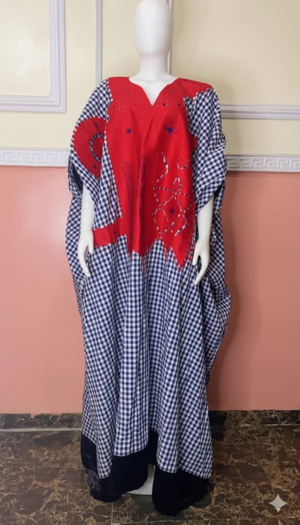 Gingham Panel Kaftan Dress with Embellished Front - Image 4